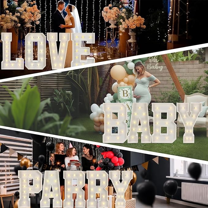 Marquee Light Up Letters: 3FT Large Decorative Signs for Party Decorations Baby Shower Birthday Wedding Engagement Anniversary, 3 Feet Tall Pre-Cut DIY Foamboard Letter D - Easy to Assemble