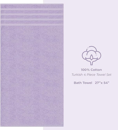 American Soft Linen Luxury 4 Piece Bath Towel Set, 600 GSM 100% Cotton Turkish Bath Towels for Bathroom, 27x54 in Extra Large Bathroom Shower Towels, Lilac