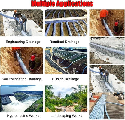 Commercial French Drain Pipe for Water Drainage, Construction Site/Sports Field Perforated Pipes & Weeping Tile, Dia 2in 3.9in 5.9in Wide Underground Drainage Systems(Dia10cm/3.9in,Long 20m/65.6ft)