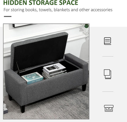 Gray Storage Ottoman with Linen Cover