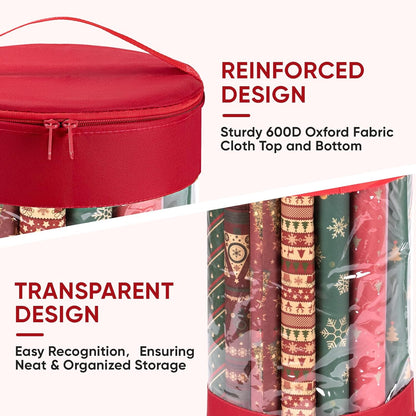 BALEINE Christmas Wrapping Paper Organizer Storage, 41" Gift Wrapping Paper Storage Containers, Clear PVC with Durable 600D Oxford Fabric Gift Wrap Paper Holder Fits 18-25 Rolls, Golden