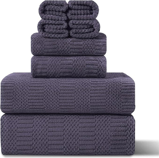 8 Piece Oversized Bath Towels Set Purple,2 Extra Large Bath Towel Sheets,2 Hand Towels and 4 Washcloths 600 GSM Highly Absorbent Quick Dry Towels Set for Bathroom Hotel