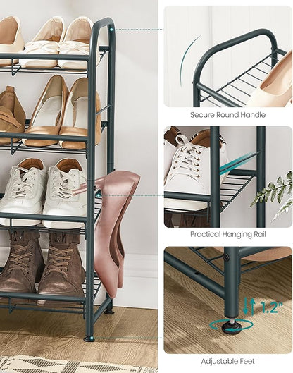 SONGMICS Shoe Rack, 4 Tier Shoe Organizer for Closet, Holds up to 16 Pairs of Shoes, Shoe Rack for Front Door Entrance, Metal Shoe Shelf with Adjustable Tilt Angle, for Entryway, Garage, Grey