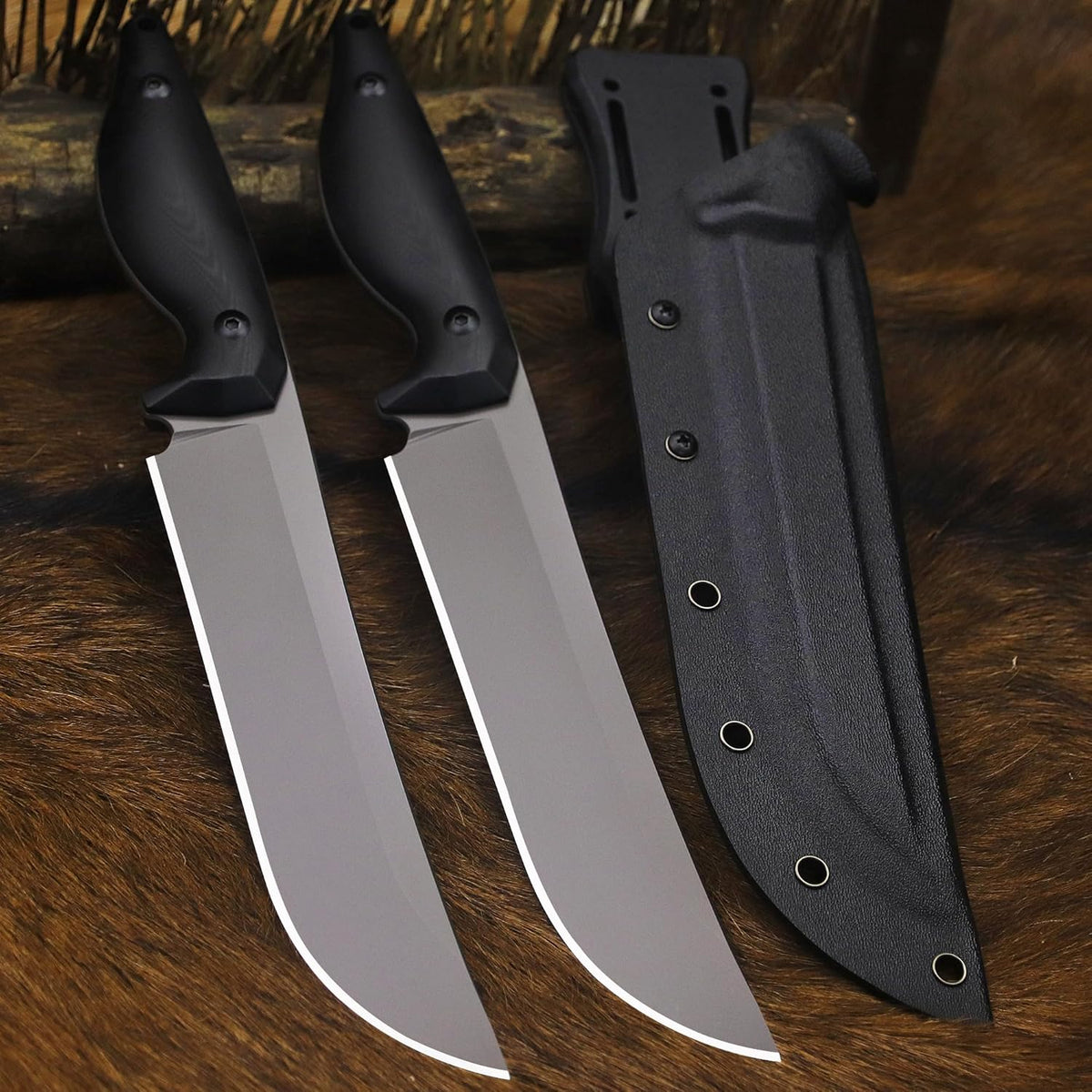 BA-KOR 5MM (9CR18MOV) steel 12.8'' full tang camping knife +K sheathing &5.9" cerium igniter can be used outdoors for outdoor hunting, camping, obstacle clearing, wood chopping, BBQ, fishing, kitchen cutting, EDC tools, gifts