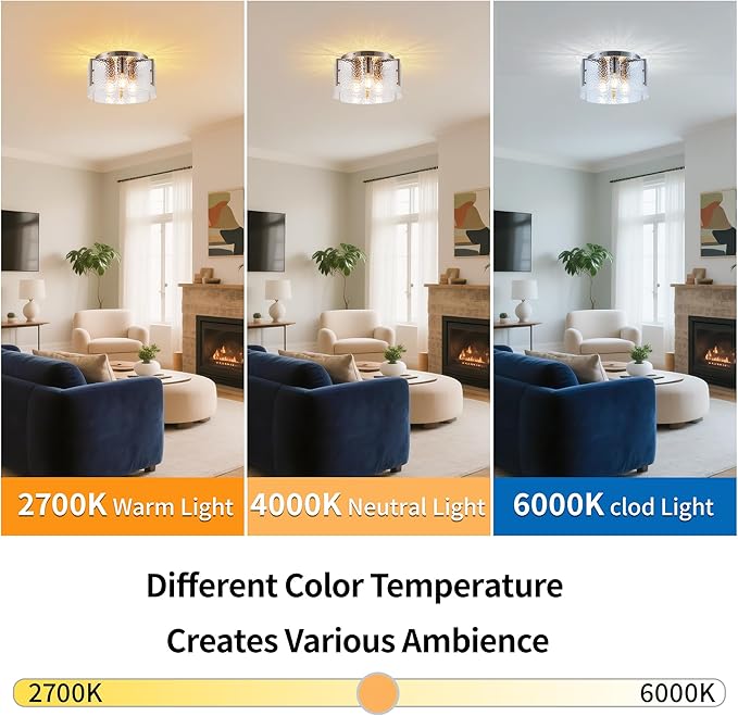 MAYNA Modern Nickel Semi Flush Mount Ceiling Light Fixture, 3-Light Glass Ceiling Light, Hallway Light Fixtures Ceiling Mount for Kitchen Entryway Bedroom Laundry Room