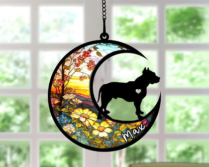 Personalized Dog Memorial, Custom Name Pit Bull Dog Christmas Ornament with Name, Custom Breeds, Pet Loss Light Catcher, Gifts for Lovers Loss of Pet Sympathy on Mothers Day Christmas