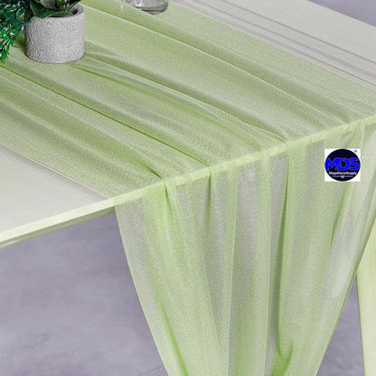 MDS Halloween Chiffon Table Runner - 15 Pack, 29 x 120 Inches, 10ft Each - Sheer Spooky Table Runners for Haunted House Parties, Trick-or-Treat Tables, Witchy Décor, Wedding & Events - Sage Green