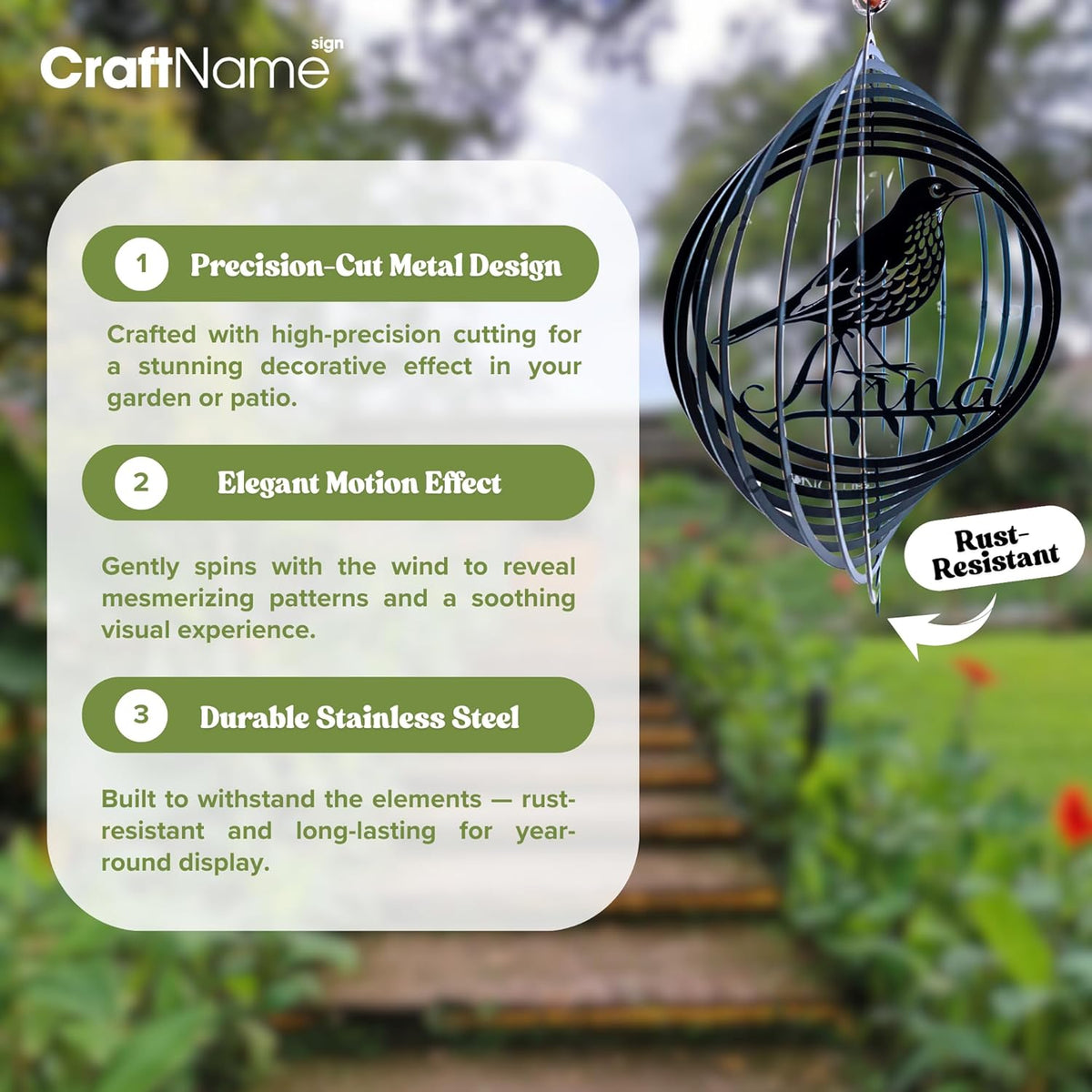 Personalized Elk Wind Spinner 3D Stainless Steel, Elk Garden Spinner Hanging Outdoor Decor, Wind Spinners Outdoor, Custom Gift for Grandmother, Mom, Wife