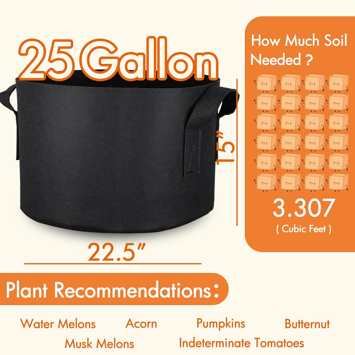 Gardzen 10-Pack 25 Gallon Grow Bags, 300G Thickened Aeration Fabric Pots with Handles, Heavy Duty Cloth Pots for Plants