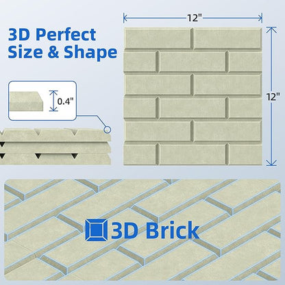 20 Pack Acoustic Panels with Self Adhesive, 12" X 12" X 0.4" High Density Sound Proof Foam Panels for Walls, Soundproof Wall Panels, Brick Sound Absorbing Panels for Home Studio Office Decor - Sage