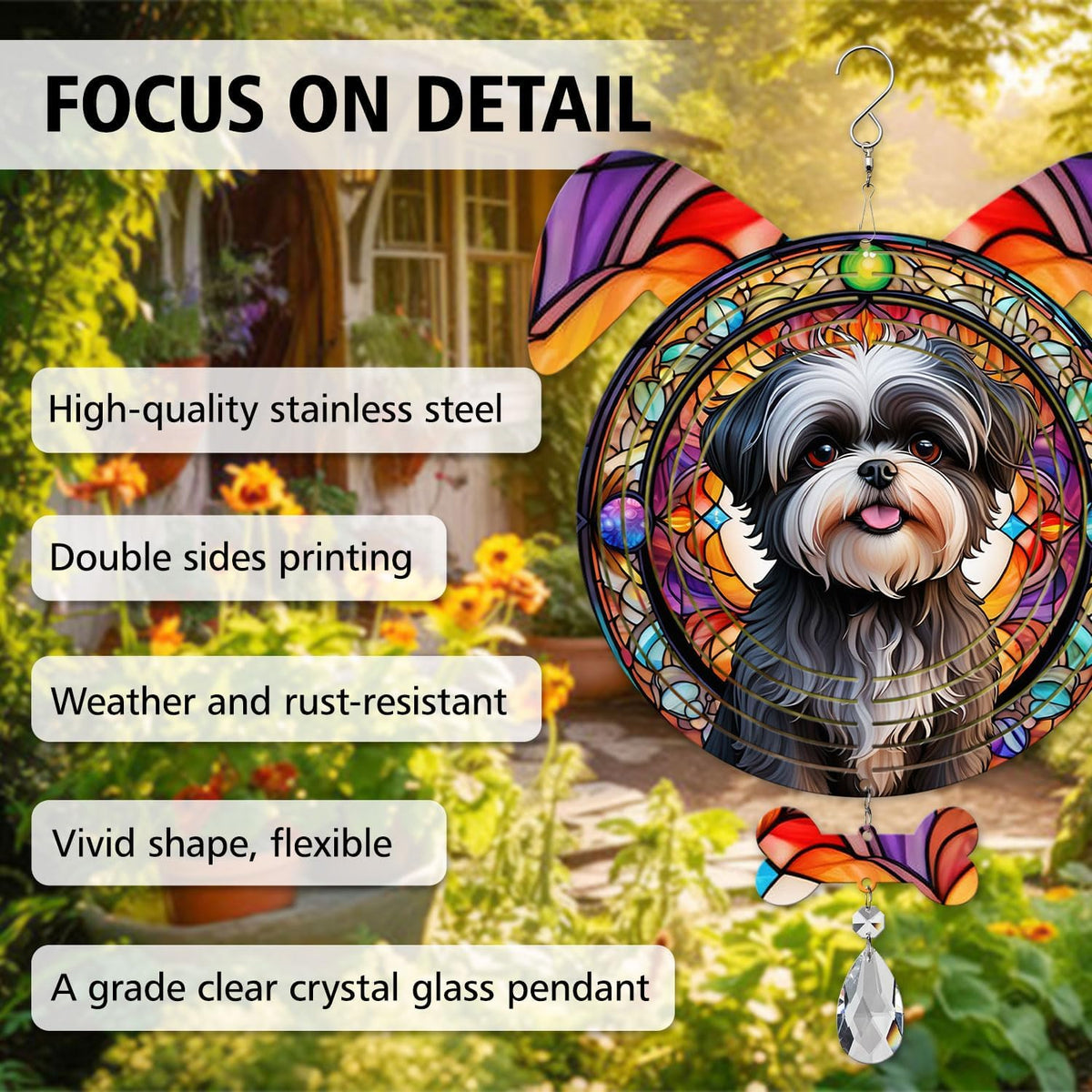 Affenpinscher Dog Ears Wind Spinner, Affenpinscher Wind Spinner Hanging for Yard and Garden