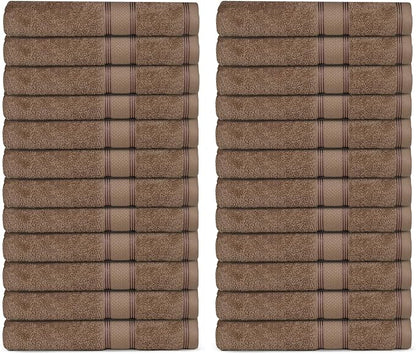 Casa Lino Face Towels & Body Wash Cloths for Showering - 100% Cotton Wash Cloths for Bathroom - Highly Absorbent & Quick Drying Washcloth Set - Cotton Washcloths 24 Pack (12" x 12") - (Brown)