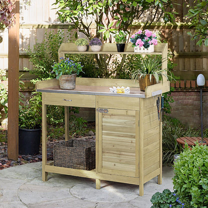 Yaheetech Potting Bench Outdoor Potting Table with Storage,Light Green