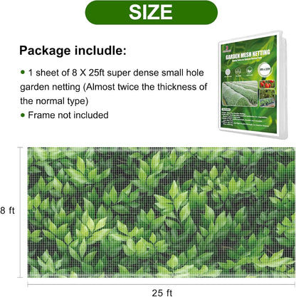 Garden Netting, Jevrench Durable Ultra Fine Garden Netting, Garden Plant Cover Row Cover Makes Plants, Vegetables, Fruits, and Flowers Grow Better (8ft x 25ft)