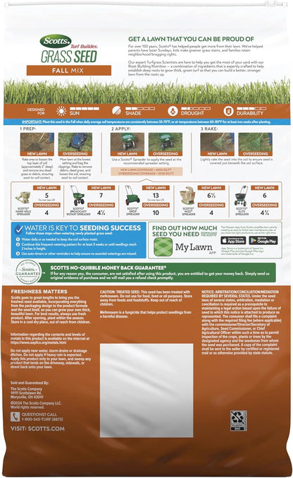 Scotts Turf Builder Grass Seed Fall Mix, Grass Seed Mix with Fertilizer and Soil Improver, 16 lbs.