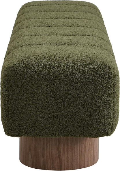 Upholstered Dining Bench, End of Bed Entryway Bench Ottoman for Bedroom Living Room, Dining Room, Green Boucle Fabric Stool Top Wood Leg, 300 LBS Weight Capacity, No-Assembly, Green