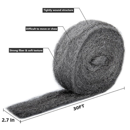 30Ft(10oz) Steel Wool Roll, Coarse Wire Fabric for Pest Control, Hardware Gap Blocker & Animal Proofing in Home & Garden (DIY Kit)