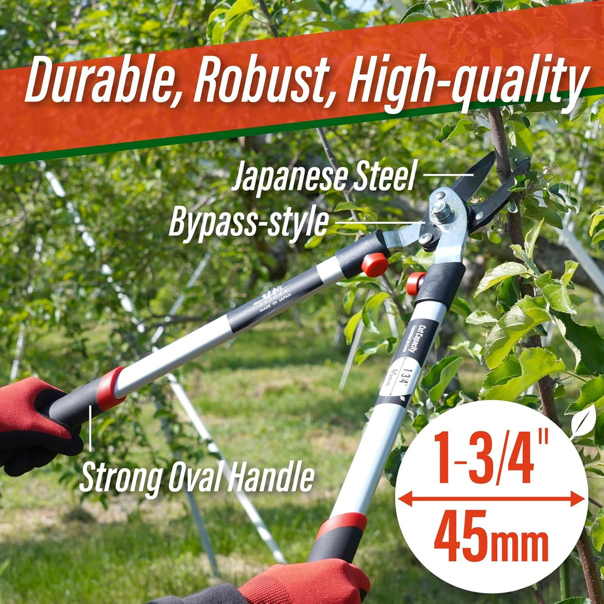 SUIZAN Bypass Hand Loppers 25" - Professional Japanese Branch Cutter Lightweight Compact Tree Trimmer Gardening Tools