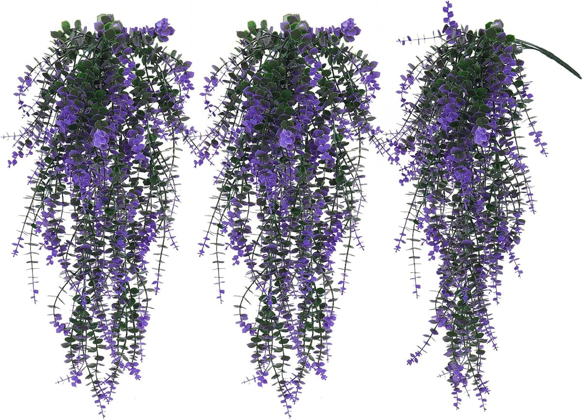 RECUTMS Artificial Plants Fake Eucalyptus Plants Faux Hanging Leaves Green Plant Artificial Hanging Plant for Indoor Home Room Kitchen Table Outdoor Patio Garden Yard Decor(Purple)