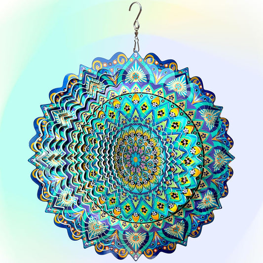 Wind Spinner Mandala Peacock Blue Ocean,Wind Spinner for Yard and Garden,Gifts for Women Mom Grandma Wife Father,12Inch 3D Kinetic Yard Art Decorations Outdoor&Indoor Christmas Decor
