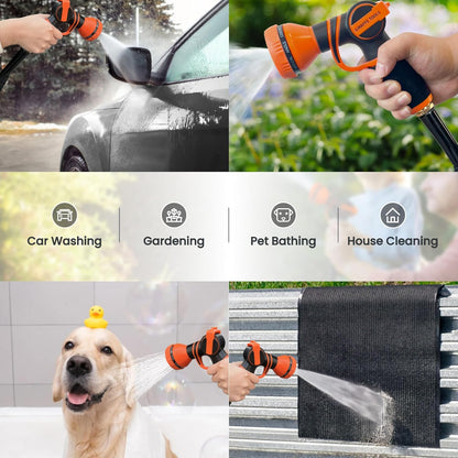 Giraffe Tools Garden Hose 75FT Lightweight Lay Flat Water Hose Kink Free Flexible Hose with 9 Spray Function Nozzle（Black）