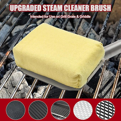Steam Grill Brush-Grill Brush Bristle Free,Reinforced Grill Cleaner Scraper, Aramid Fiber Twill Pads,Replaceable Head Barbecue Grill Cleaner Brush,Heat-Resistant Twill Pads & Steam Cleaning Tool