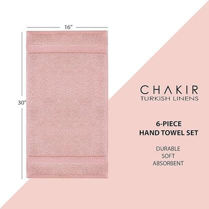 Chakir Turkish Linens | Hotel & Spa Quality 100% Cotton Premium Turkish Towels | Soft & Absorbent (6-Piece Hand Towels, Pink)