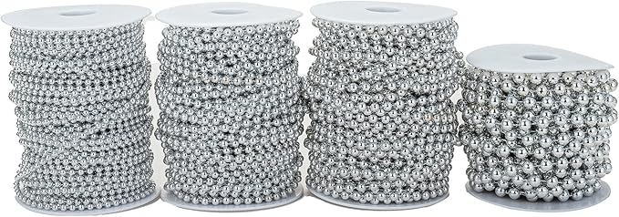 8mm Crafts Faux Pearl Beads Garland Pearl Bead Roll Strand of Pearls to Decorate Floral Centerpieces Wedding Party Favor Christmas Tree(33 Feet Silver)