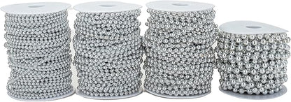 4mm Crafts Faux Pearl Beads Garland Pearl Bead Roll Strand of Pearls to Decorate Floral Centerpieces Wedding Party Favor Christmas Tree(131 Feet Silver)