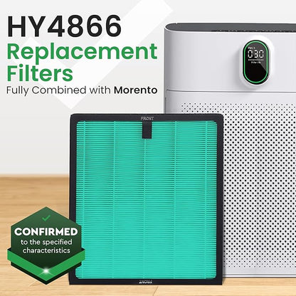 2 Pack Air Purifier Replacement Filter HY4866 Compatible with MORENTO, WESTHEY HY4866, YIOU M1 - True HEPA Filter, 4 Stage Filtration, Original Carbon & Silver Technology - Green