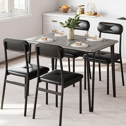 GarveeHome Dining Table Set for 4, Kitchen Table with Upholstered Chairs for Kitchen Room and Small Spaces (Grey, Table with 4 Chairs)