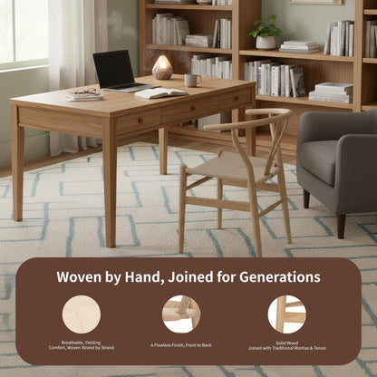 Polynices Wishbone Chair, Weave Modern Solid Wood Mid-Century Y Shaped Backrest Dining Chair (Natural)