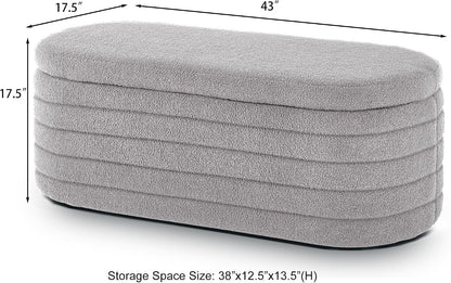 Storage Ottoman Bench End of Bed for Bedroom, Boucle Upholstered Entryway Shoe Seat Bench with Storage, Sherpa Modern Cute Padded Blanket Chest Stool Foot Rest for Living Room (Light Gray)