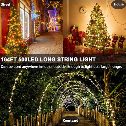 Decute 164FT 500LED Christmas Fairy String Lights Dimmable with Remote Control Copper Wire Starry Lights with UL Cerficated Decorative for Party Wedding Bedroom Christmas Tree Warm White