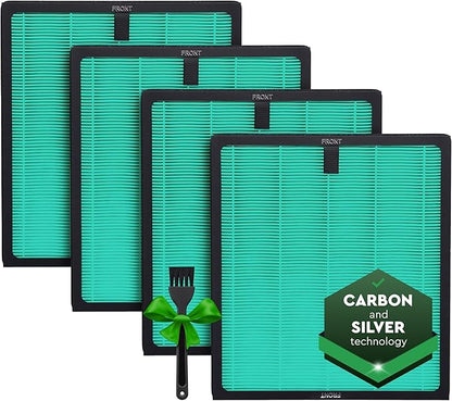 4 Pack Air Purifier Replacement Filter HY4866 Compatible with MORENTO, WESTHEY HY4866, YIOU M1 - True HEPA Filter, 4 Stage Filtration, Original Carbon & Silver Technology - Green