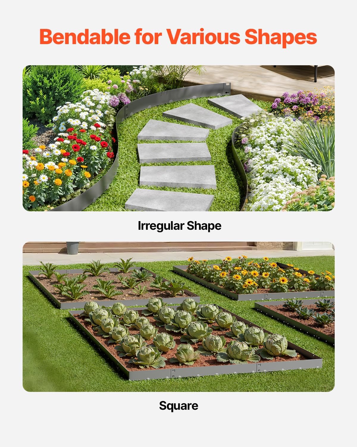 VEVOR Steel Landscape Edging, 5 Packs 39 x 3 in Rust-Resistant Metal Landscape Edging, Bendable Garden Edging Border, Heavy Duty Lawn Edging, Easy-to-Install, Flower Bed Yard Pathway Divider Dark Gray