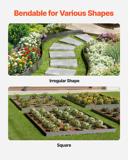 VEVOR Steel Landscape Edging, 5 Packs 39 x 5 in Rust-Resistant Metal Landscape Edging, Bendable Garden Edging Border, Heavy Duty Lawn Edging, Easy-to-Install, Flower Bed Yard Pathway Divider Dark Gray