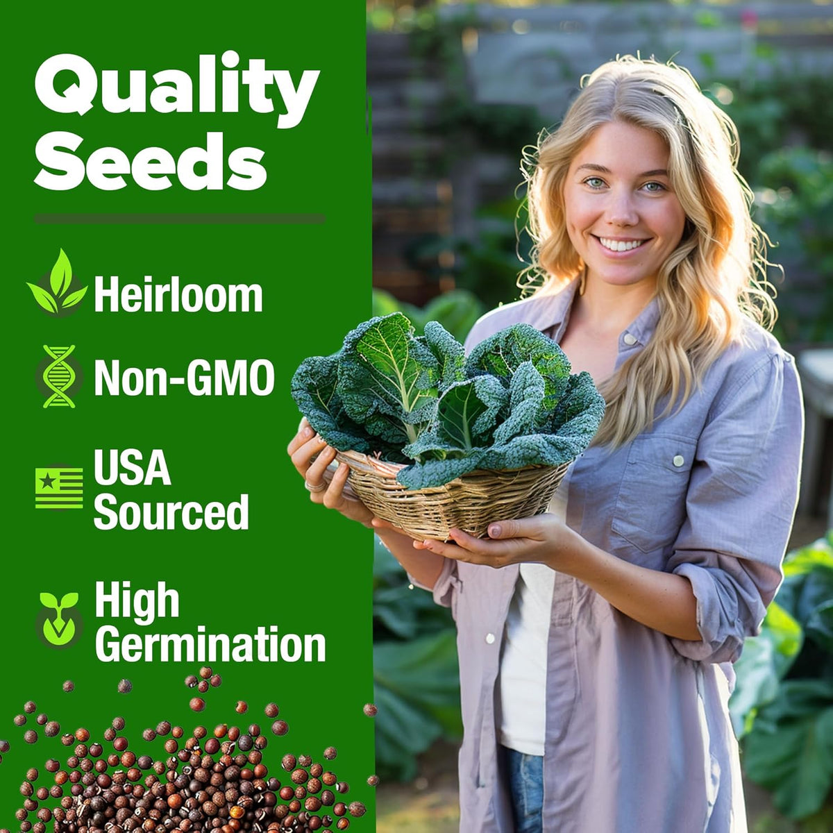 HOME GROWN 𝗨𝗦𝗔 𝗣𝗥𝗘𝗠𝗜𝗨𝗠 Collard Greens Georgia Southern - 300 High Germination 𝗡𝗢𝗡-𝗚𝗠𝗢 Heirloom Seeds for Planting in Your Vegetable Garden (Brassica oleracea)