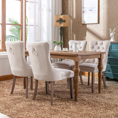 Bellemave Modern Upholstered Dining Chairs Set of 2, 2 Velvet Kitchen Dining Room Chairs with Nailhead Trim for for Living Room, Bedroom,(Beige, Wood Legs)