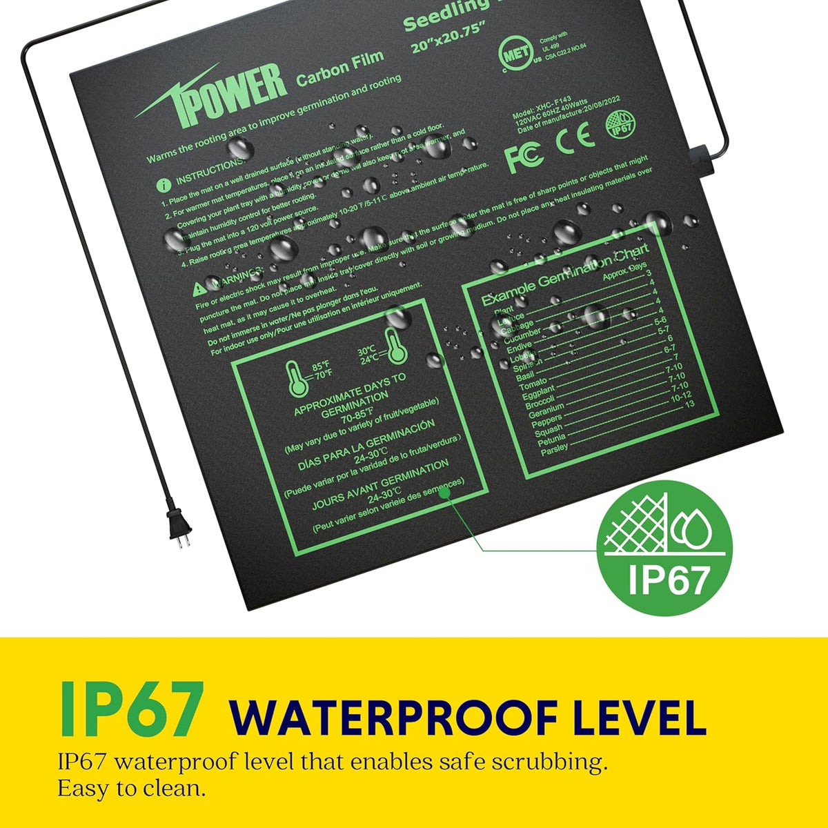 iPower 20"x20.75" Seedling Heat Mat with Built-in Temperature Controller, MET Certified Waterproof Plant Heating Pad, for Germination, Breeding, Brewing