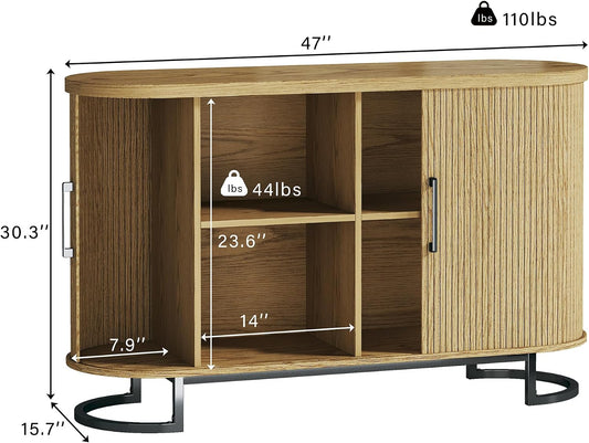 HUAHUU Sideboard Buffet Cabinet with Storage, 47" Fluted Tambour, Adjustable Shelves, Mid Century Modern Console for Living Room Kitchen Wood