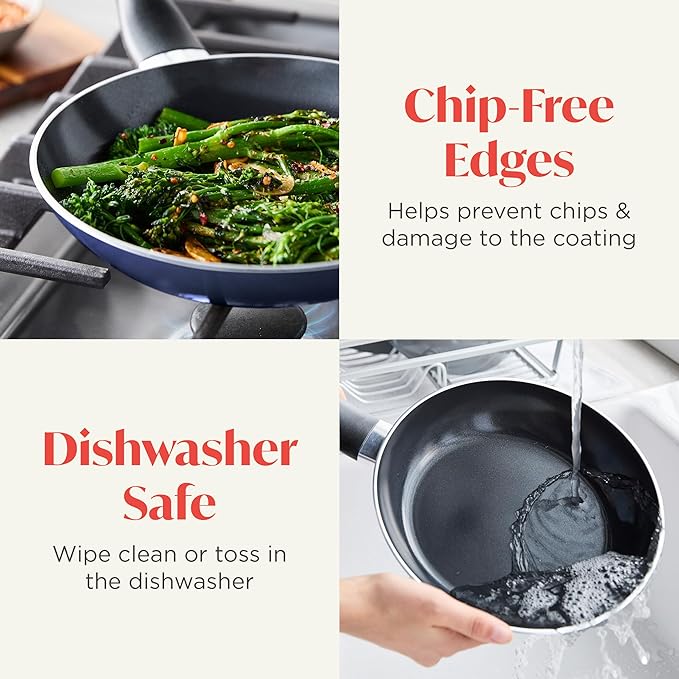 Deco 8” Nonstick Frying Pan Skillet, Made in Italy, Diamond Ceramic PFAS-Free, Dishwasher & Metal Utensil Safe, Durable Gloss Enamel Finish, Stay-Cool Handle, High Walls-Extra Room, Blue