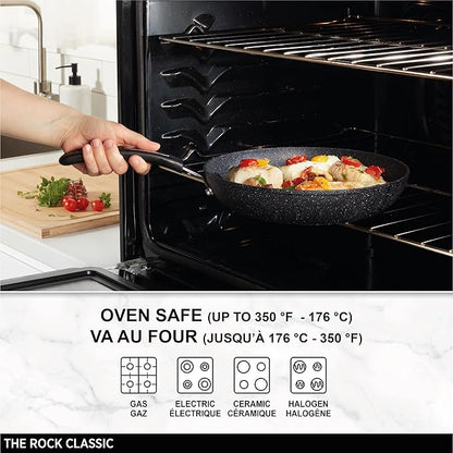Starfrit The Rock 8PC Non-Stick Cookware set - Durable Forged Aluminum - Oven Safe - PFOA Free - Easy to Clean - Black