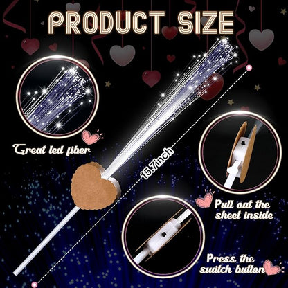 24 Pcs Wedding Sparklers Heart Shaped LED Glow Sticks Fiber Optic Wands Light up Wand with 3 Light Mode for Wedding Bridal Shower Birthday Glow in the Dark Party Supplies (Brown)