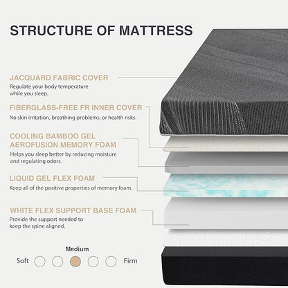 Twin XL Mattress 10 Inch Charcoal Gel Memory Foam in a Box, CertiPUR-US Certified Fiberglass Free, Cooling Mattress, Made in The USA of US Foam, 80" × 38" × 10", Medium