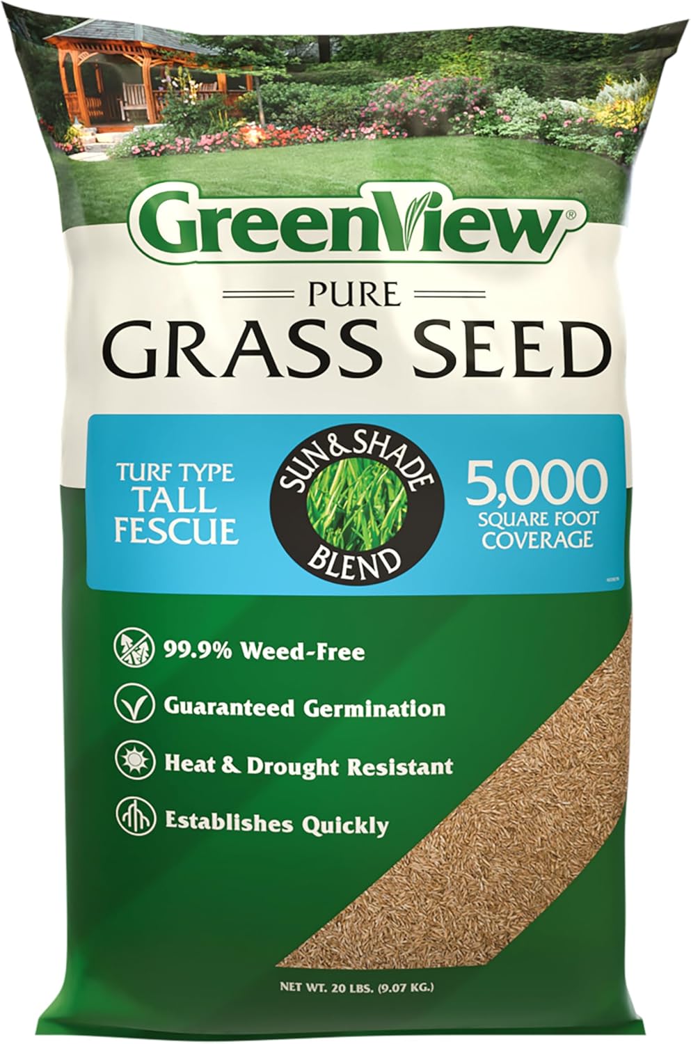 GreenView Pure Grass Seed Turf Type Tall Fescue Sun & Shade Blend, 20 lb. Bag – Covers up to 5,000 sq. ft.