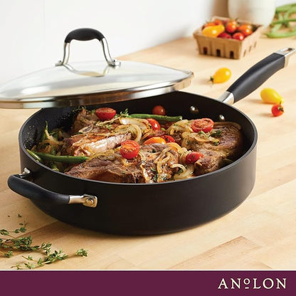 Anolon Advanced Home Hard Anodized Nonstick Sauté Pan with Helper Handle and Lid, 5 Quart - Onyx