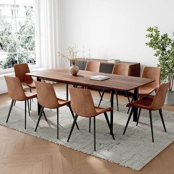 63"- 78.7" Extendable Dining Table Set for 8, Modern Kitchen Table with Dining Chairs for 6-8 Person, Thickened Expandable MDF Wooden Table with Metal Legs for Dining Room, Kitchen, Living Room