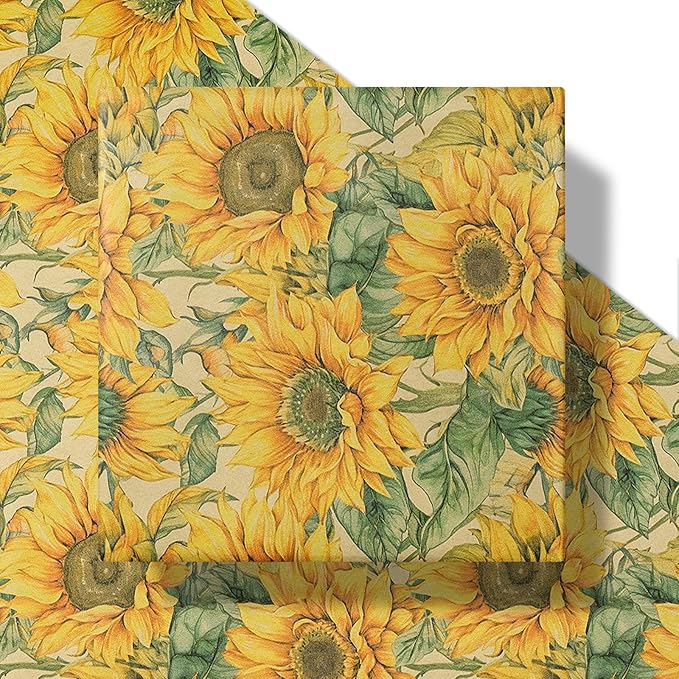 RUSPEPA Sunflower Wrapping Paper Roll for Women Girls, Mini Roll, Watercolor Sunflower Design, Fall Floral Kraft Gift Wrp Paper for Birthday, Thanksgiving, Autumn Gifts, 17 Inches x 16.4 Feet