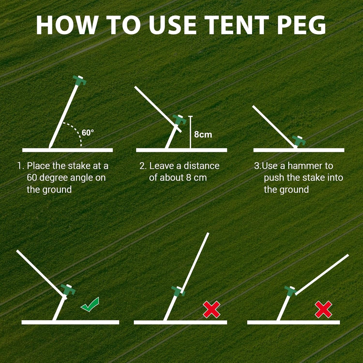 Eurmax USA Galvanized Non-Rust Camping Family Tent Pop Up Tent Stakes Ice Tools Heavy Duty 20pc-Pack, with 4x10ft Ropes & 1 Green Stopper